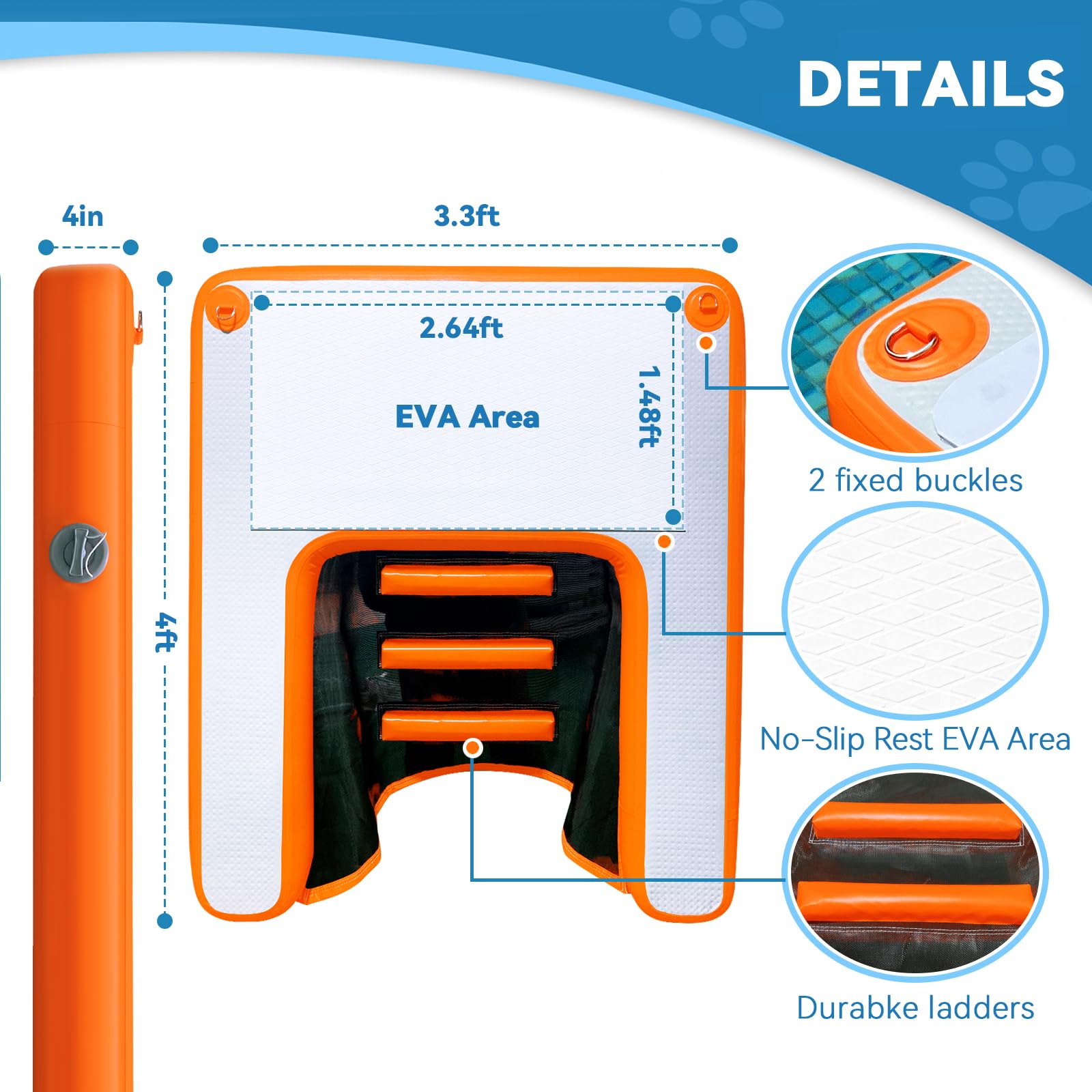 VOFiTNY Inflatable Pup Plank Dog Floating Dock Water Ramp Ladder Steps for Pool Boat Sea Lake