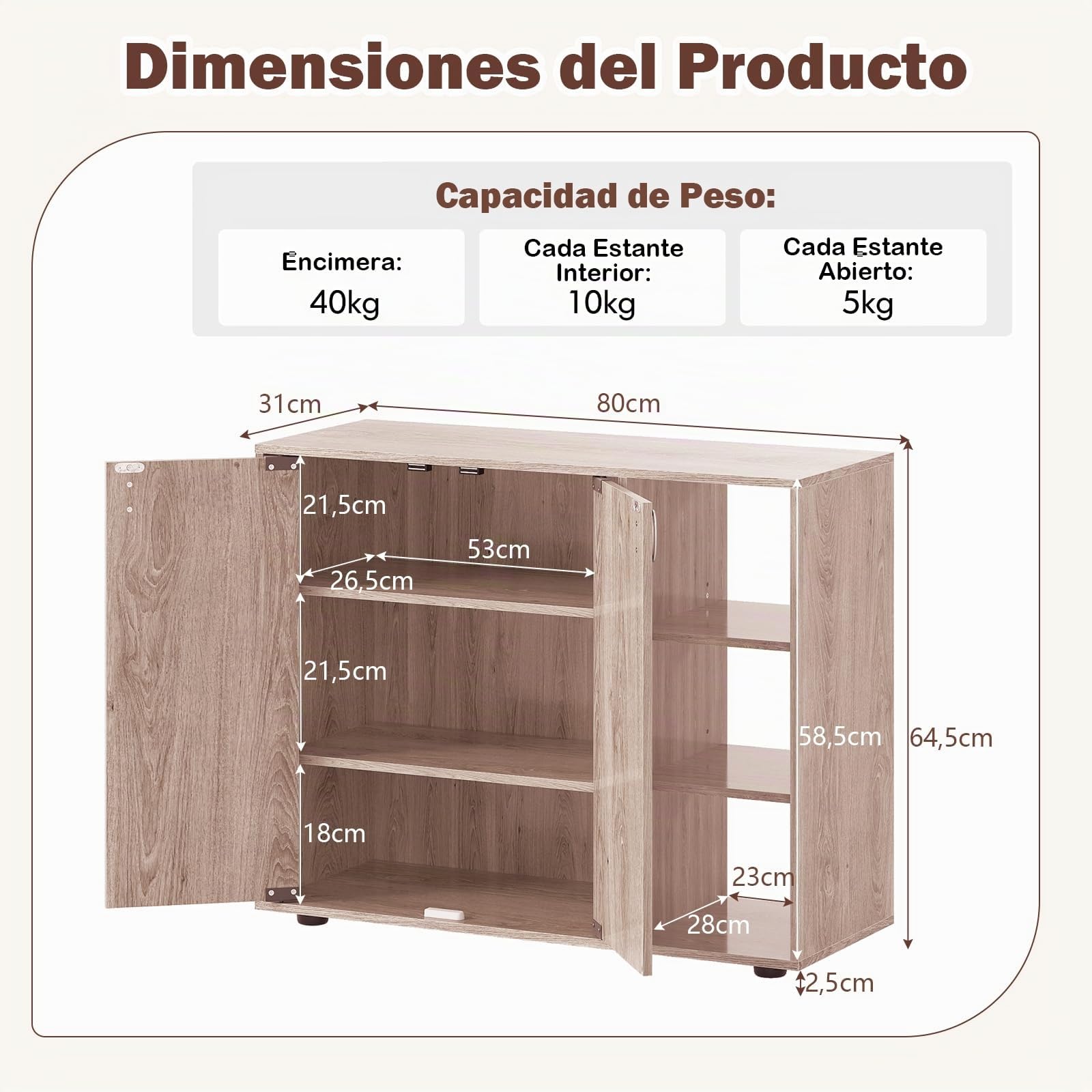 COSTWAY Zapatero Entrada Recibidor, 2 Puertas, Mueble Zapatero de 3 Niveles con Estantes Ajustables, Mueble Auxiliar Madera Entrada Pasillo Salon, 80 x 31 x 64,5 cm (Natural)