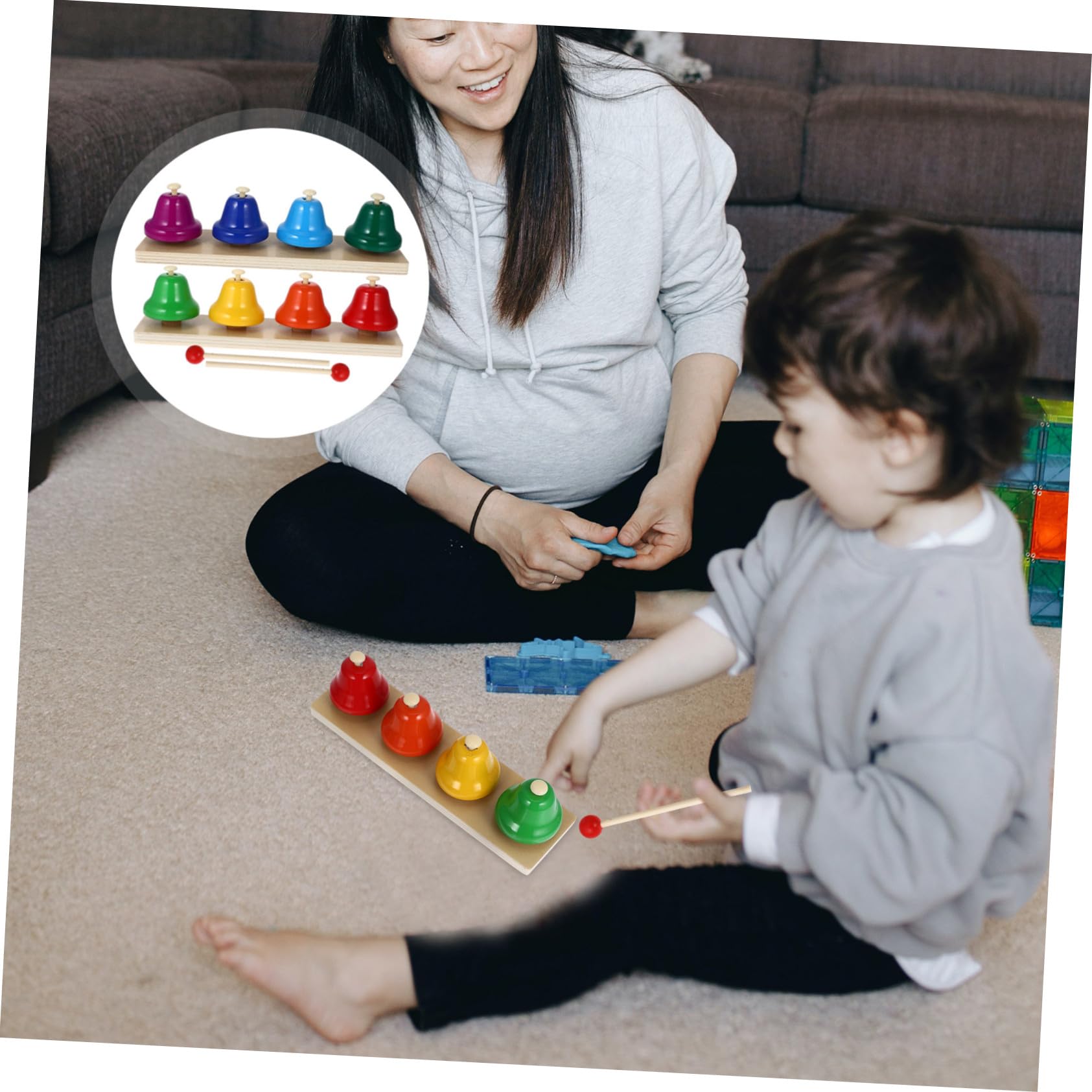 Juego de 2 Instrumentos de Percusión Infantil de Madera y Cobre, Juguetes de Campana Que Promueven la Coordinación Mano-Ojo y Diferentes Tonos para Niños Pequeños