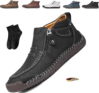 Men’s Slip-On Orthopedic Leather Boots,Men’s Handmade Premium Leather Slip-On Driving Boots,The First Young Shoes Men Side Zipper Orthopedic Shoes for Driving Hiking