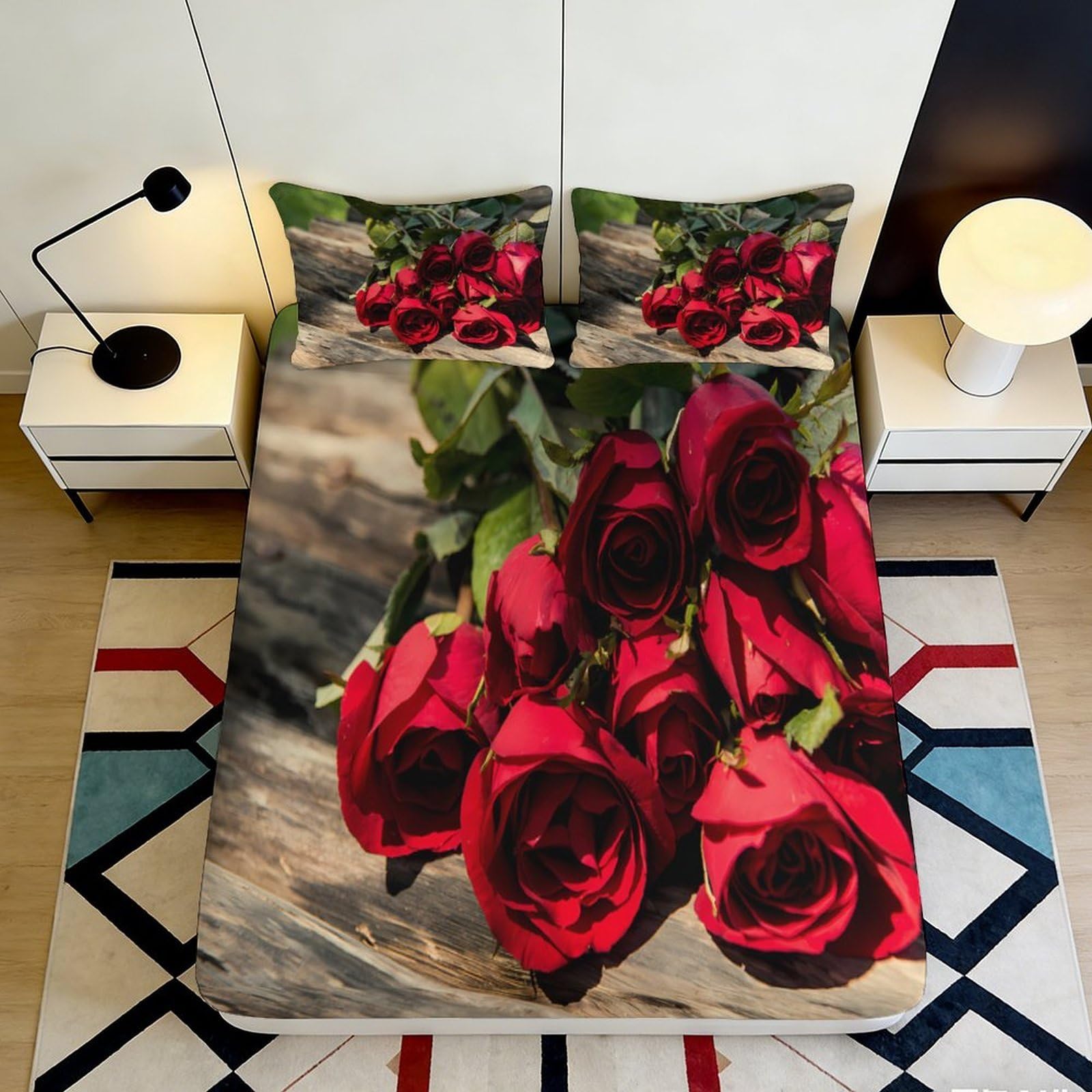 3D Printed Floral Skull Fitted Sheet Microfiber Deep Pocket Bedroom Bedding Set Artistic Non-Slip Mattress Fitted Cover for Adults 140x200x25cm