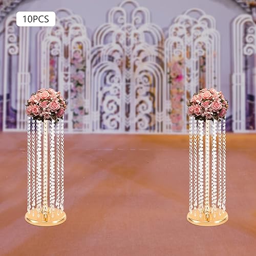Miniatura 2 de 10 jarrones dorados de 23.6 pulgadas para centros de mesa, jarrón alto de metal de cristal, soporte para flores, decoración de bodas, candelabros de