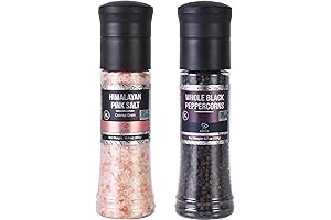Premium Salt & Pepper Grinder Set: Whole Black Peppercorns & Himalayan Pink Salt