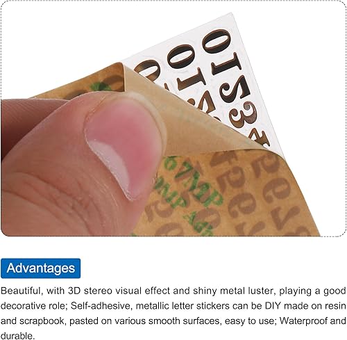 Miniatura 3 de MECCANIXITY 6 hojas de calcomanías de resina de números 3D pequeños 1 a 9 dorados mini calcomanías de números metálicos de aleación brillante para