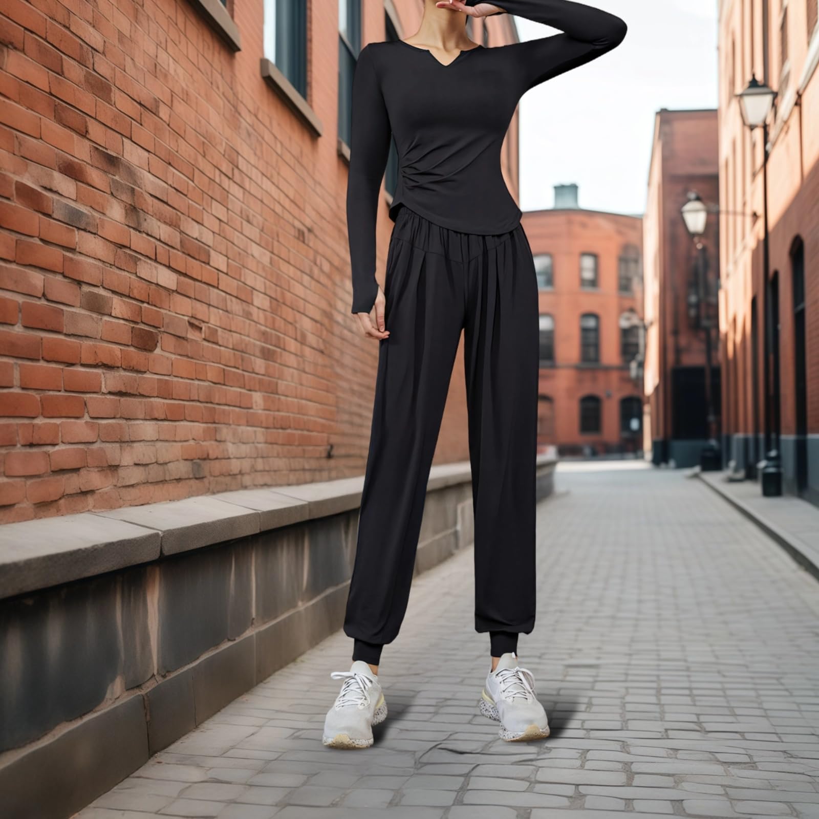 Conjunto de ropa deportiva de 5 piezas para mujer con camiseta de manga larga, tela elástica transpirable para 5 pies a 5 pies 11 pulgadas, rango de peso de 175 a 332 libras, Negro -, XX-Large