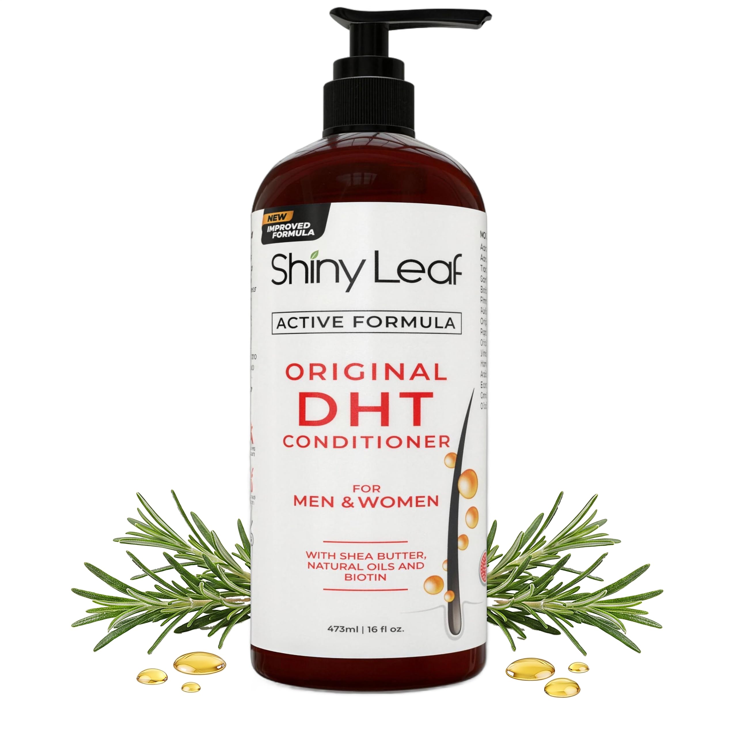 Shiny Leaf DHT Conditioner with Rosemary & Biotin, Men & Women, 16 oz | Sulfate-free DHT conditioner with rosemary oil, biotin, keratin. Softens, detangles, smooths fine, thinning hair, men & women