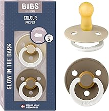 Bibs Colour Glow Dummy, Pack of 2, Glow in the Dark, BPA Free, Round Nipple, Natural Rubber Latex, 6+ Months (Pack of 2), Vanilla NIGHT/Dark Oak Night