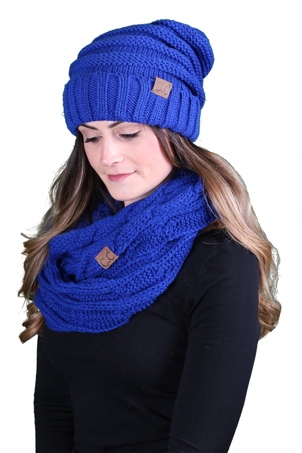 Funky Junque Oversized Beanie Scarf Bundle - Royal Blue