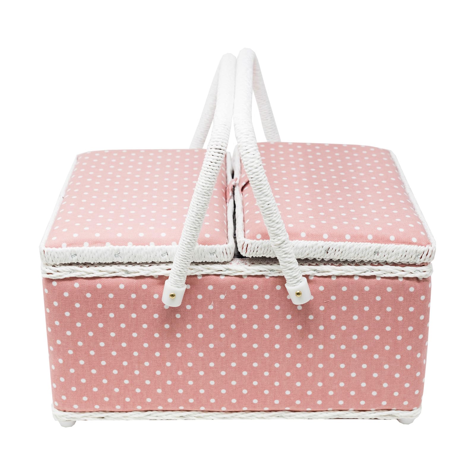 Korbond Cestino da cucito, con doppio coperchio, motivo a pois, 17 x 24 x 31 cm, colore: Rosa