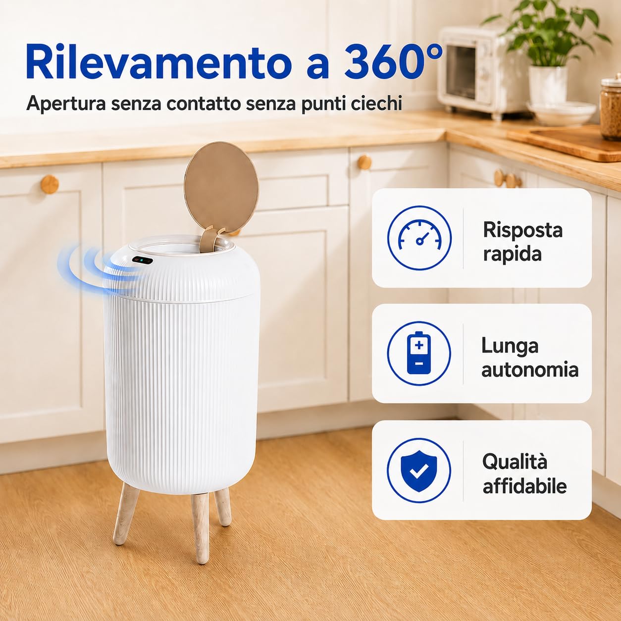 Pattumiera 10L per Bagno e Camera - Automatica con Sensore Intelligente, Design Sottile Bianco, Anti Odore (Batteria 180 Giorni) (10L)
