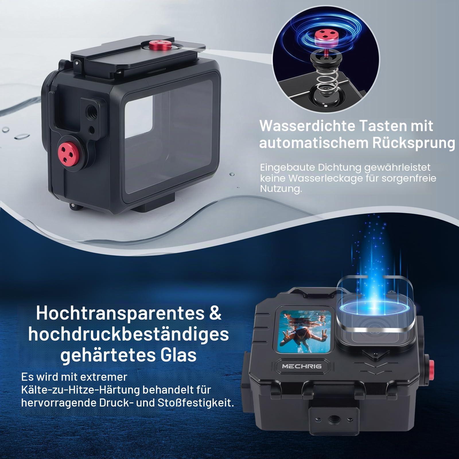 Wasserdichtes Aluminiumgehäuse für GoPro HERO13/HERO12/HERO11/HERO10/HERO9 Action-Kamera, 80 m tief, wasserdicht, Schalter (Standard-63071)