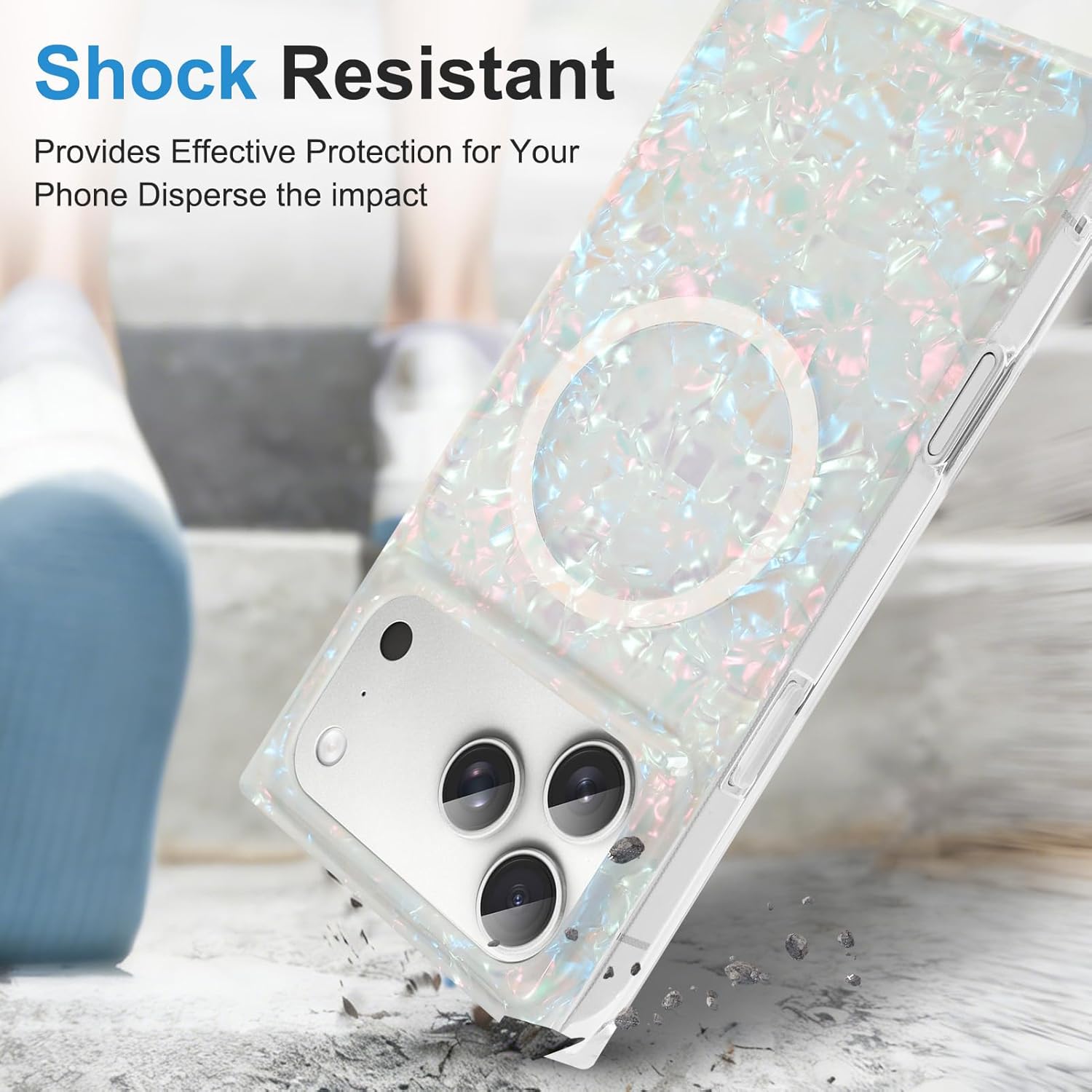 Rectangle Magnetic for iPhone 17 Pro Case, Luxury Iridescent Opalescent Mother of Pearl for Women Girls, Compatible with Magsafe, Cute Slim Sparkle Shockproof Protective Phone Case, Colorful