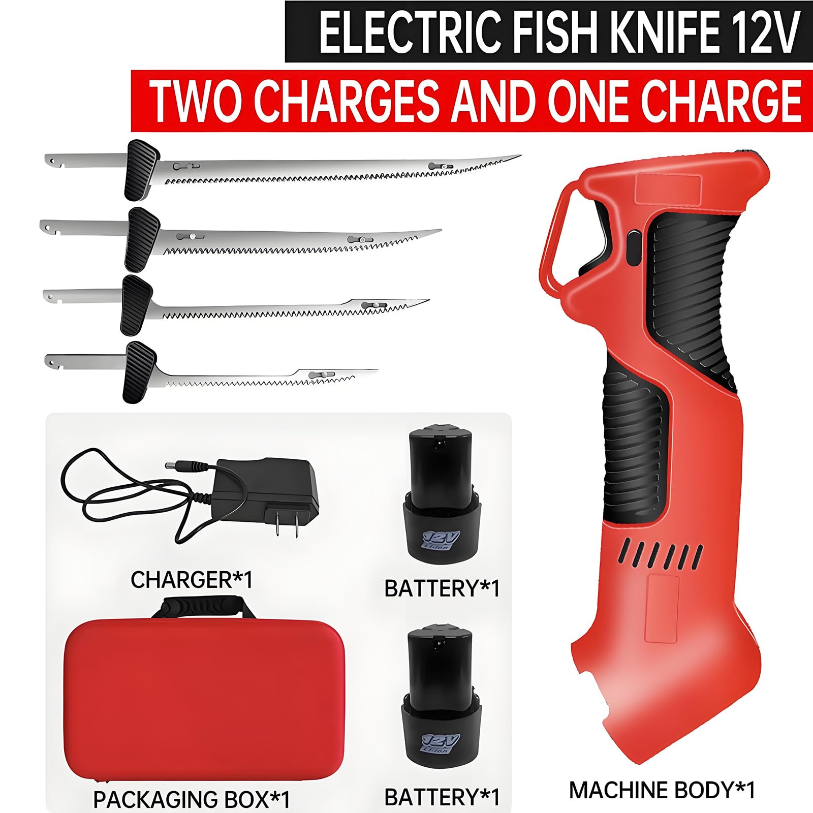 Cuchillo De Fileteado De Pescado, Cuchillo De Filete Eléctrico Inalámbrico con 4 Cuchillas Recubiertas De Titanio, 2 Baterías De Iones De Litio, Mango Sin Deslizamiento Y Bloqueo De Seguridad