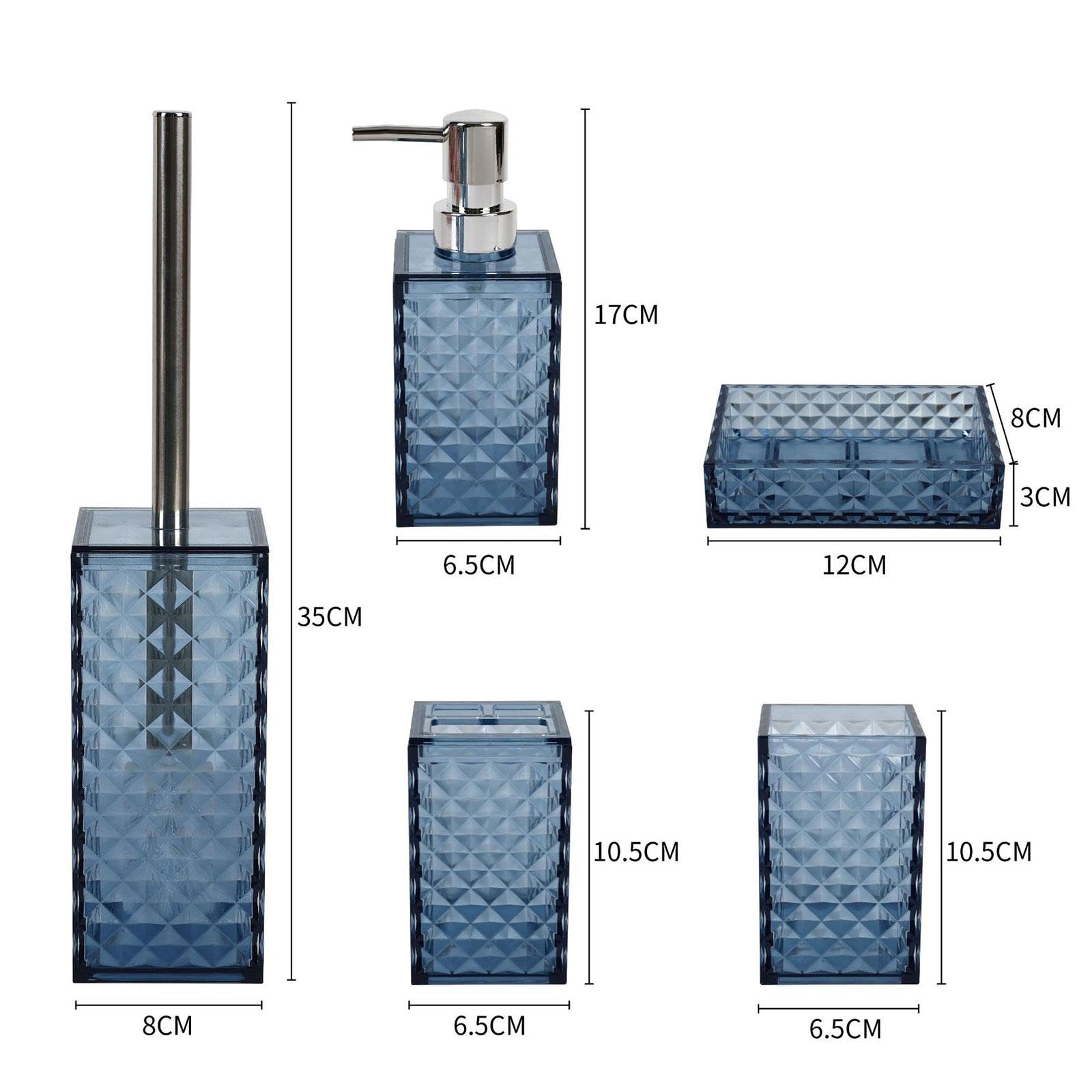 Juego de 5 Piezas: Jabonera, Dispensador de Jabón, Portacepillos de Dientes, Vaso de Baño, Accesorios de Baño, PP de Fácil Limpieza, Azul Oscuro, Individual