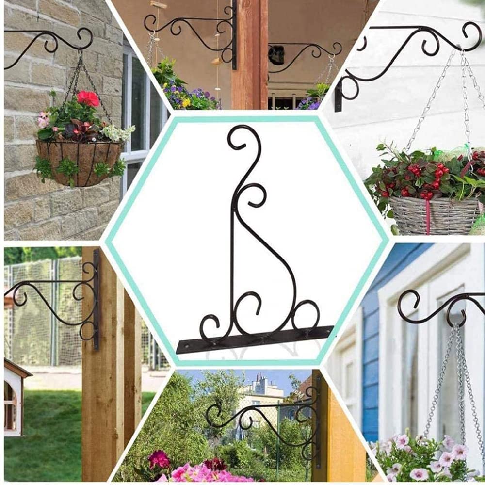 Support Plantes Suspendues Support Mural Pour Plantes Suspendues - 2 Crochets En Fer Forgé Noir - Pour Jardinières, Lanternes, Décoration Fer Forgé Jardin
