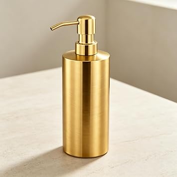 Brushed Gold Soap Dispenser, 17oz 304 Stainless Steel Cylindrical Hand Soap Dispenser, Manual Press Liquid Soap Dispenser for Bathroom Countertop, Kitchen, Hotel