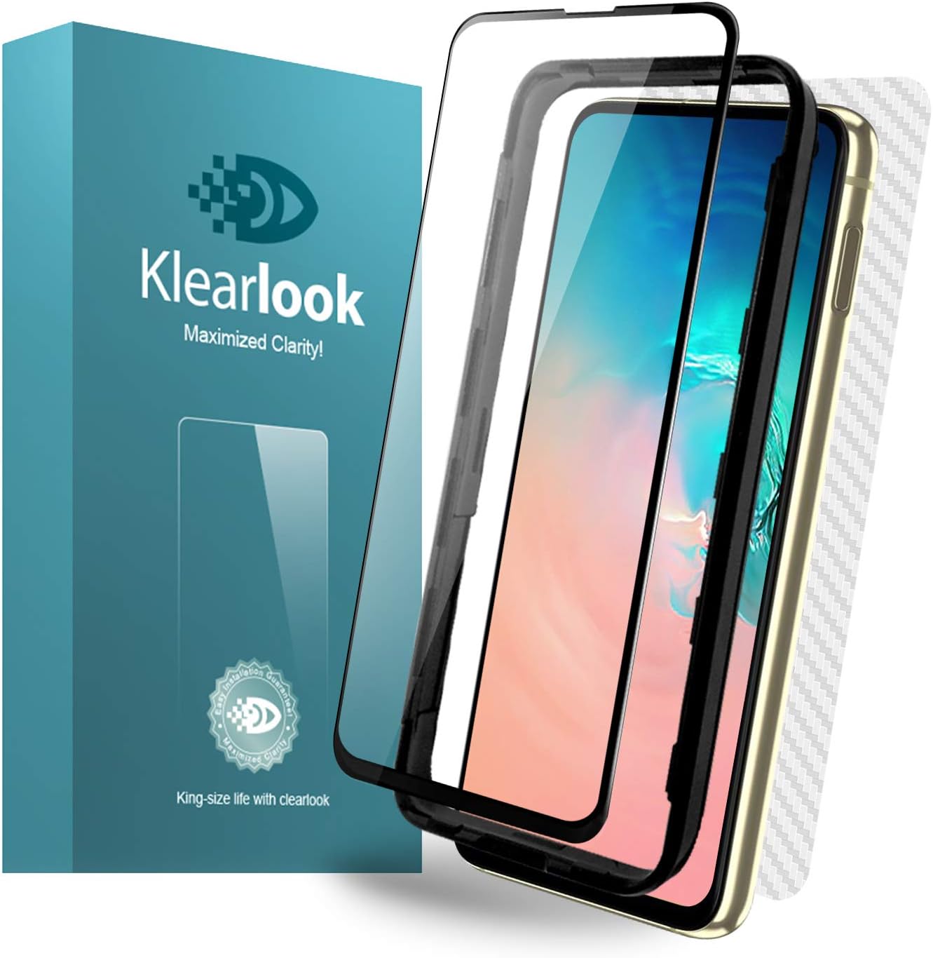 Galaxy S10e Screen Protector Tempered Glass Klearlook Full Coverage Case Friendly HD Glass Protector for Galaxy S10e [1 Front Glass+1 Back Skin Film] [with Easy Install Tool]