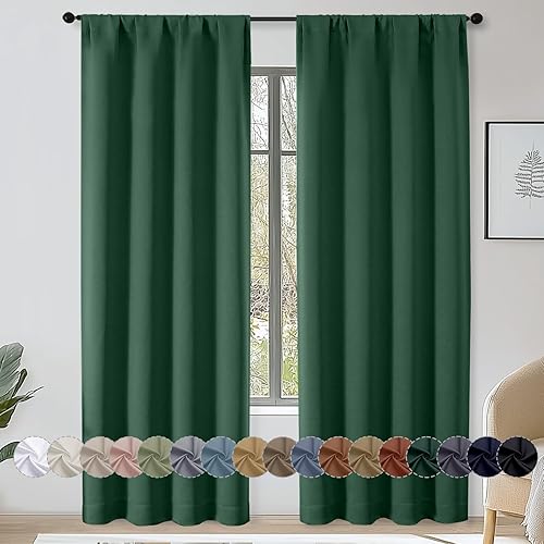 Miniatura 163 de OWENIE Sally Ever Green Cortinas Opacas para Dormitorio Sala de Estar 63 Pulgadas de Largo Juego de 2 Paneles, Aislamiento Térmico Ahorro de Energía