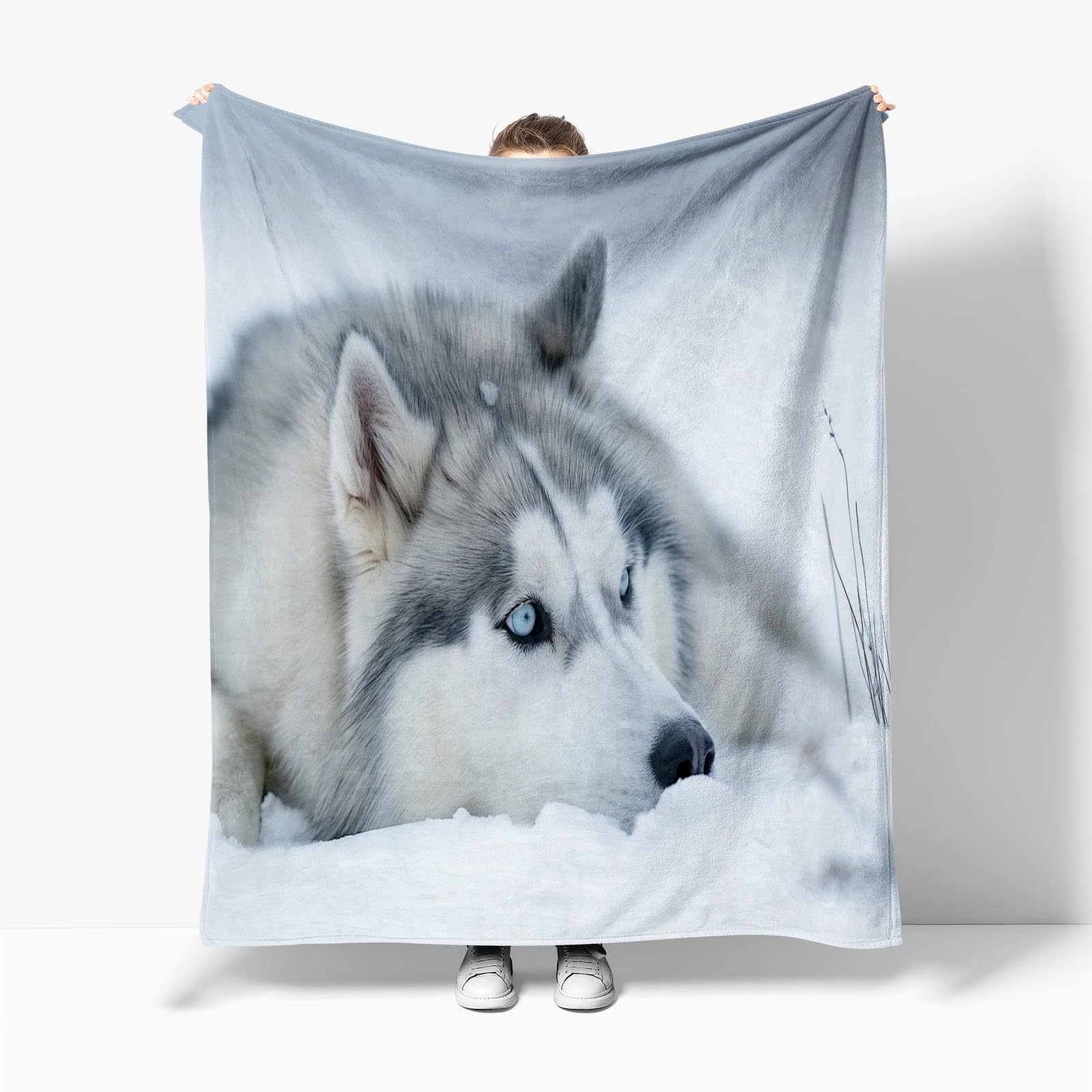 Générique Plaid Couverture Polaire Flanelle Husky des Neiges 180x220 cm Imprimé 3D Couverture de Canapé Jeté de Lit Couverture de Voyage Douce et Chaude pour Adulte et Enfants