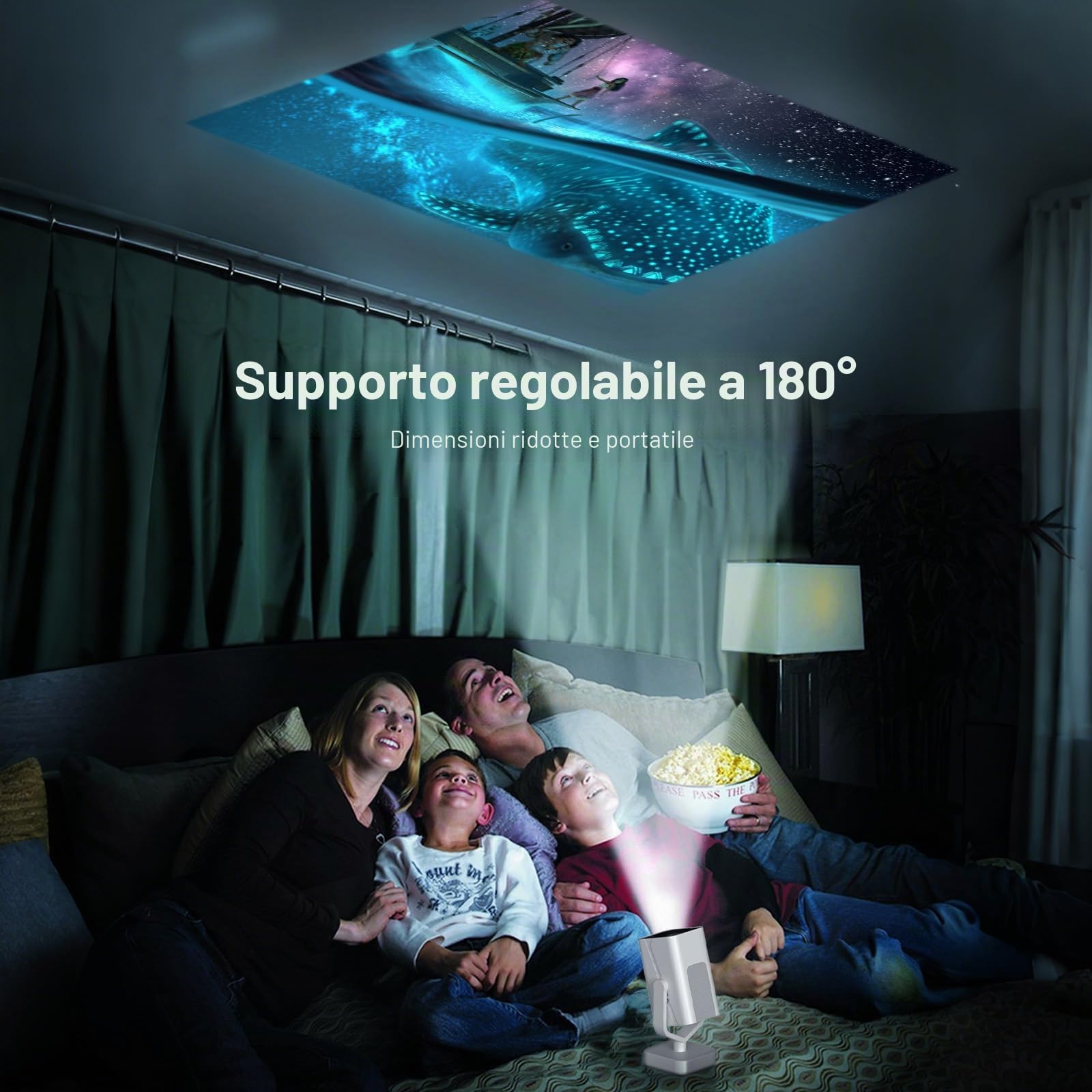 [E-Focus/Auto Keystone] Mini proiettore, Rotazione 210°, Proiettore Portatile Full HD 1080P supporta, Bluetooth WiFi6 AKATUO projector Portatile da esterno/TV Stick