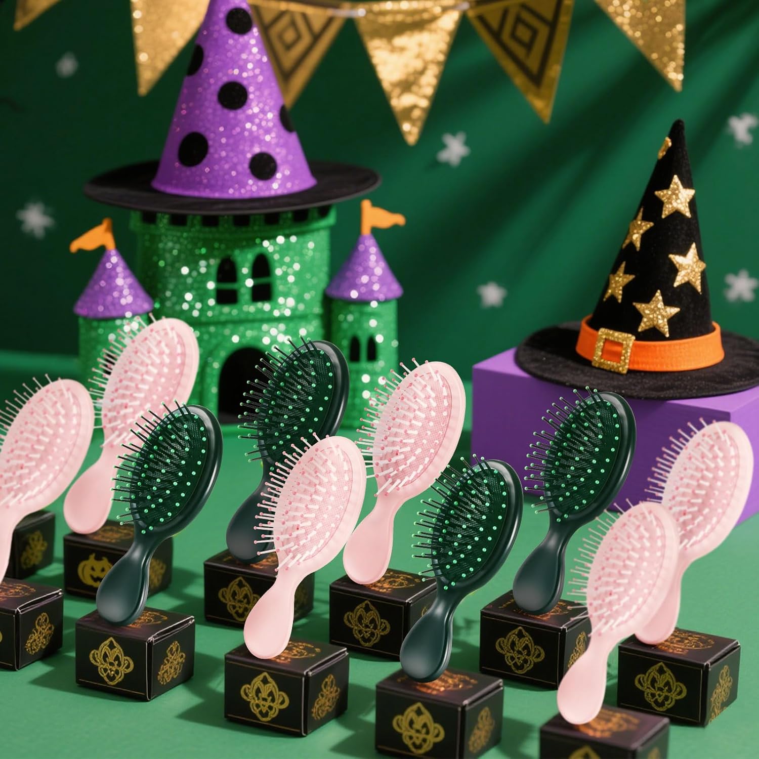 Meanplan 12個 魔女 パーティー 記念品 グリーン ピンク ミニ ウエット ヘアブラシ トラベル ブラシ 魔女 ミュージカ