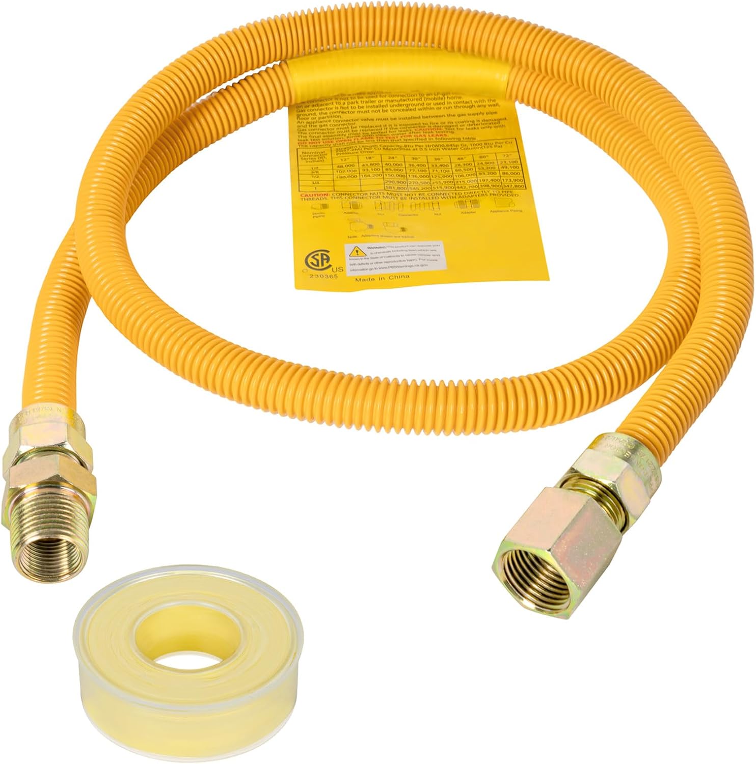 JUWO 48" Dryer Gas Line for Stove, Water Heater, 1/2" OD Stainless Steel Gas Hose
