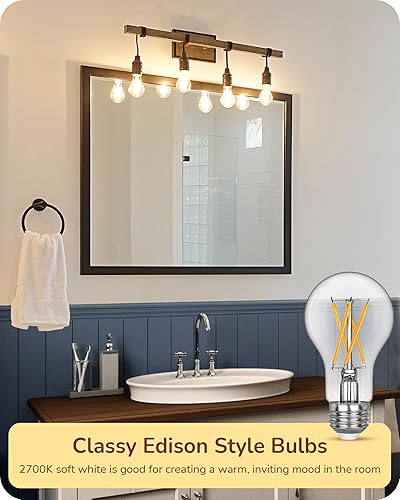 Miniatura 2 de EDISHINE Paquete de 6 bombillas LED Edison vintage, A19 regulables, luz blanca cálida de 800 lúmenes, 2700 K, ángulo de haz de 240 y base E26,