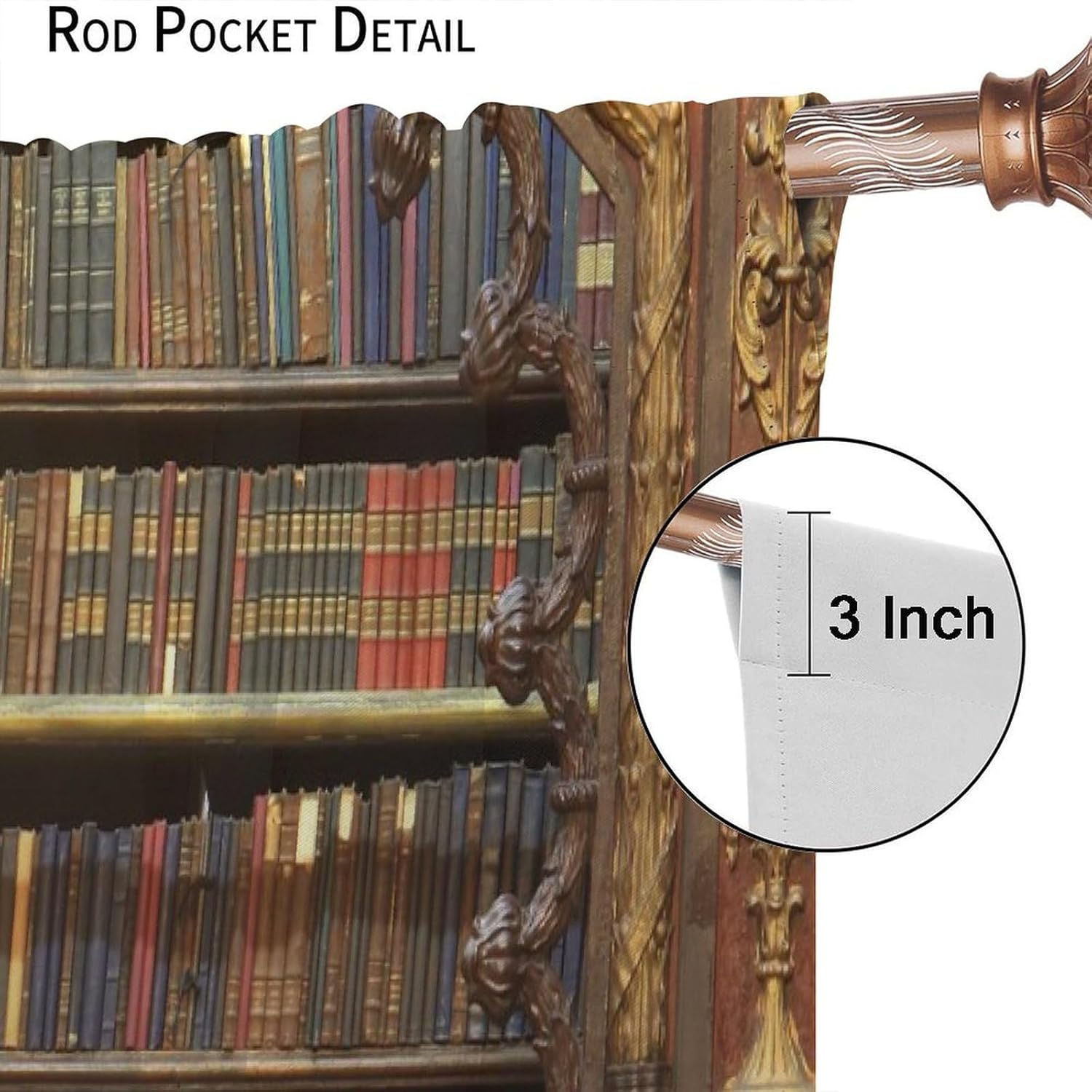 Retro Bookshelf Curtains Library Bookshelf Ladder Candle Decoration Blackout Curtains Suitable for Bedroom Study Classroom Living Room Blackout Rod Curtain Insulation 52x84 Inches