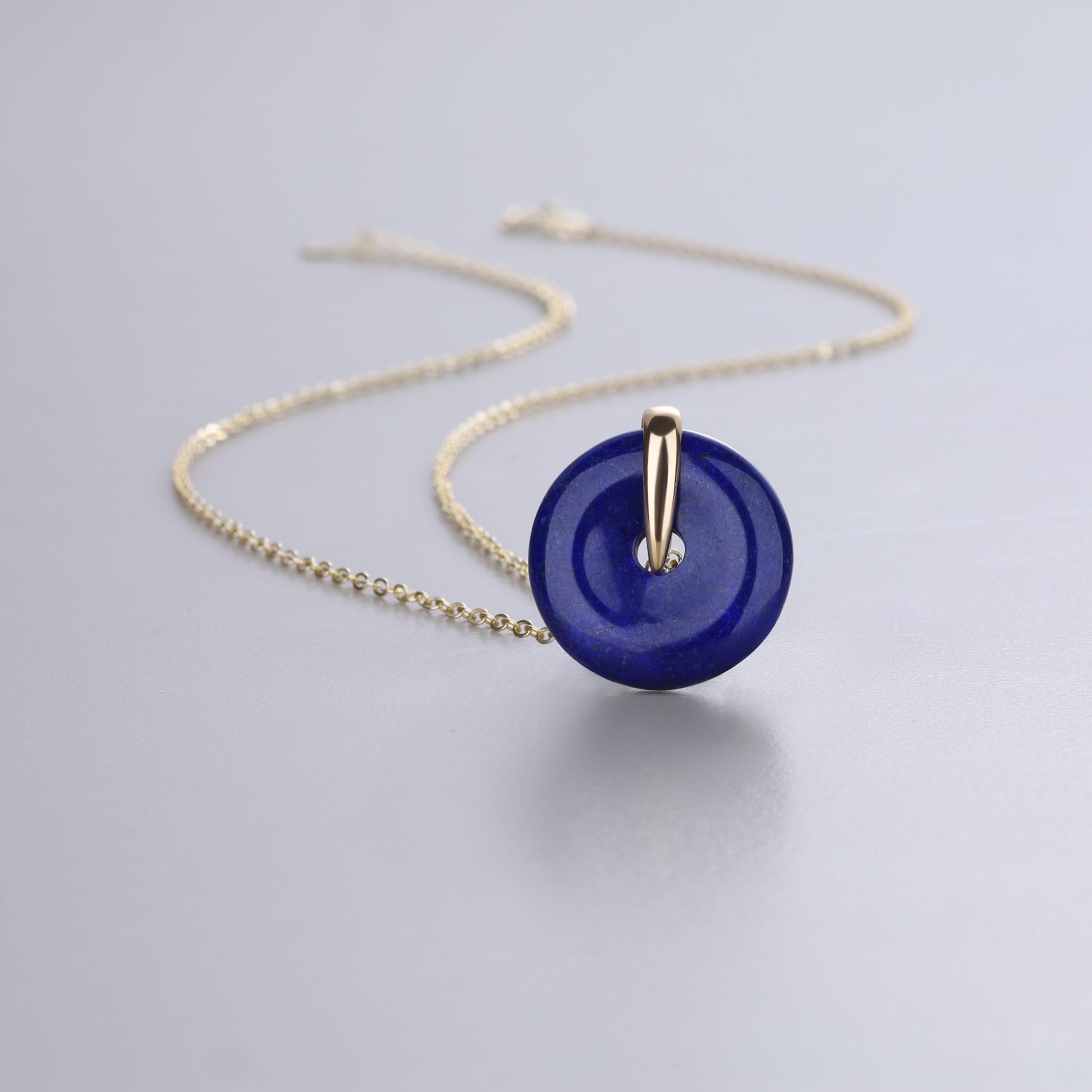 COAI Collana da Donna in Argento 925 Placcato Oro 14K con Ciondolo Ciambella di Pietre Dure, Collana Pietre Naturali Donna Ping'An Kou - Pietra di Luna e Lapislazzuli