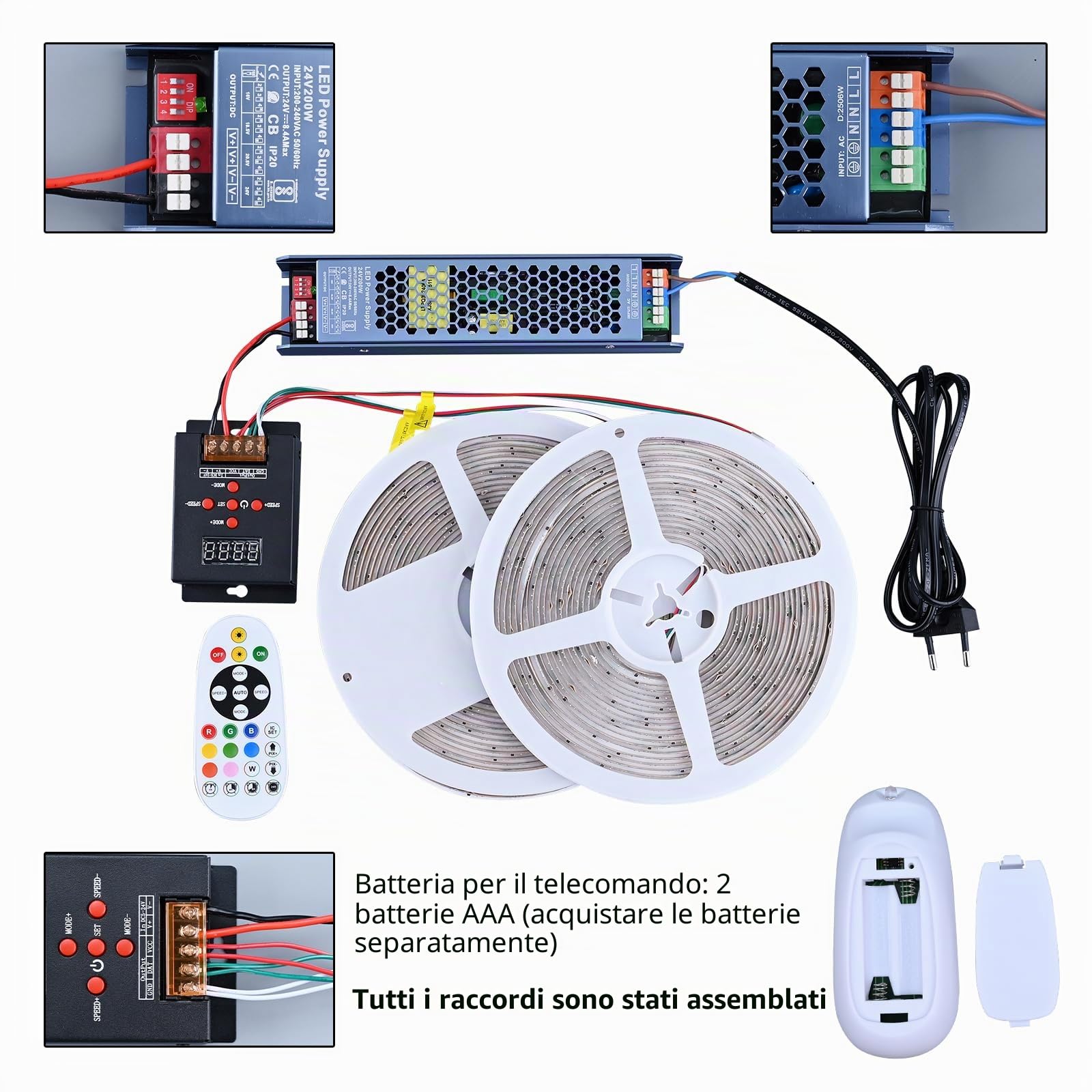 BENLUN Striscia LED COB WS2811 24V 20 Metri, RGB+IC Effetto Chase Luci LED | Strisce LED Dimmerabile Adesive 180W con Telecomando e Alimentatore per camera da letto, Cucina, Gaming, 10 Metri X 2