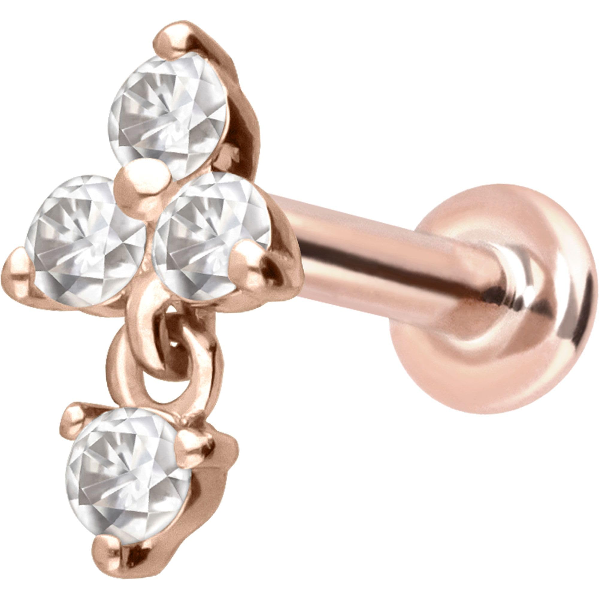 PIERCINGLINE Piercing Stecker 14 Gold Labret mit Innengewinde MOISSANIT-BLUME + MOISSANIT 585er Gold - Roségoldfarben, Goldfarben, Silberfarben