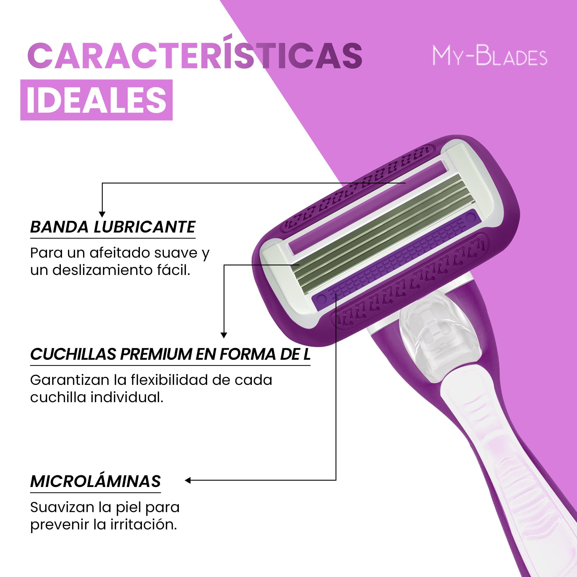 Cuchillas de afeitar compatibles con Gillette Venus Swirl y Smooth, My-Blades 12 recambios para mujer con 4 hojas y banda lubricante, recambio de cuchillas mujer, plástico neutro
