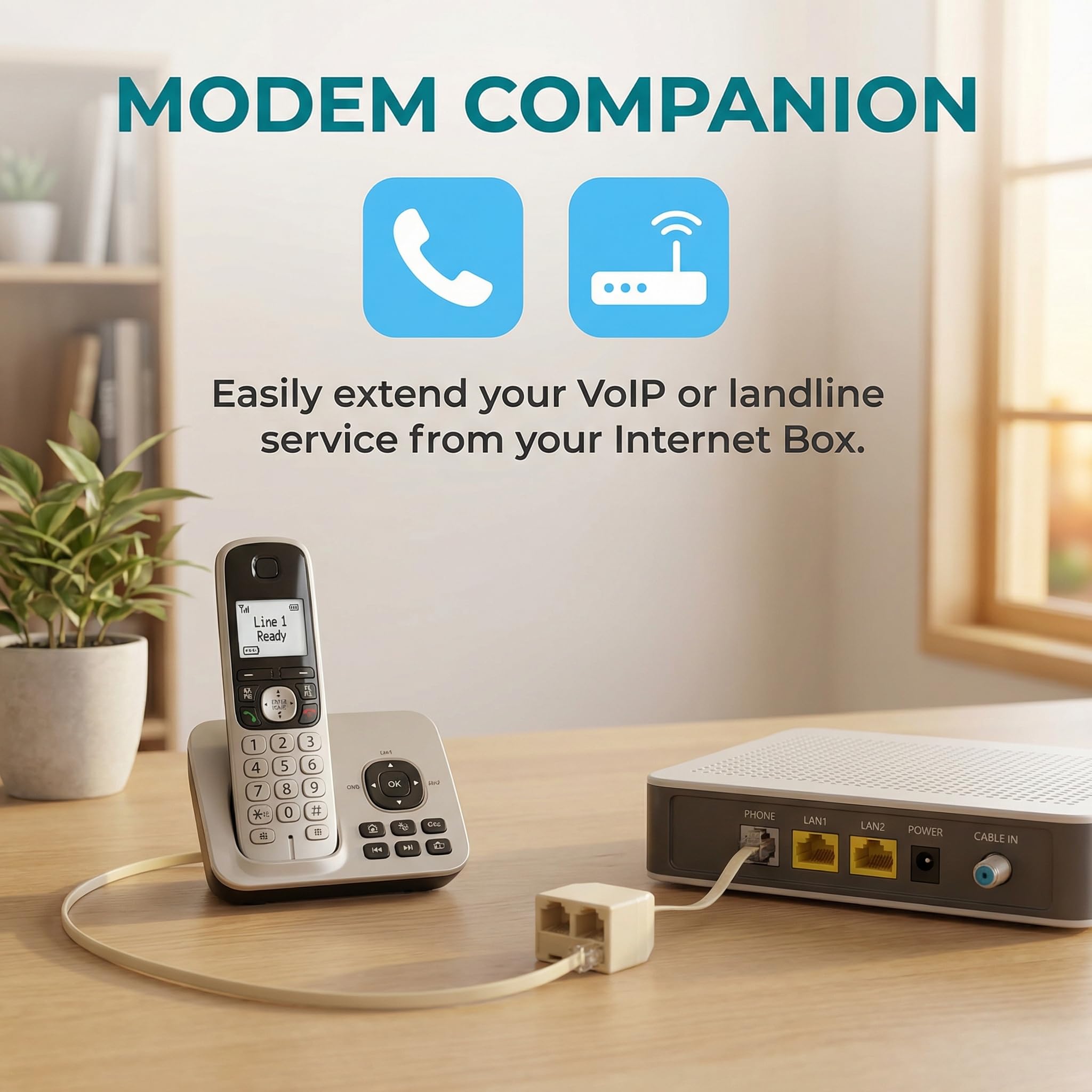 VertexOval Répartiteur Téléphonique RJ11 6P4C (1 Mâle vers 2 Femelles), Adaptateur Doubleur de Prise Téléphone Fixe pour Box ADSL, Fax, Modem et Répondeur - Câble Séparateur de Ligne - 4