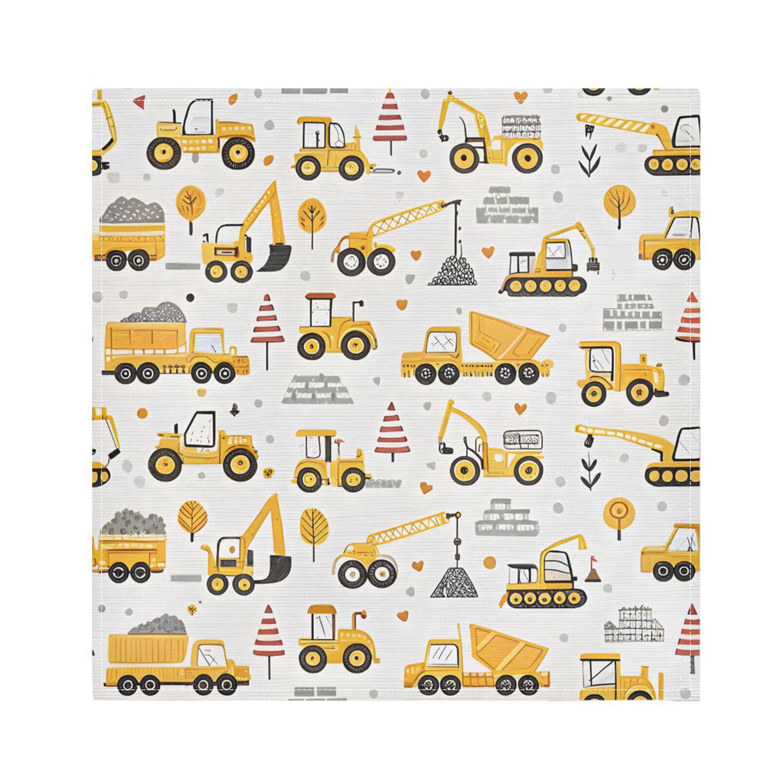 Ttgoth Construction Vehicles Cloth Napkin Set of 6 Washable & Reusable Dinner Napkins for Dining Table, Banquets, Wedding, Party, 50x50 cm