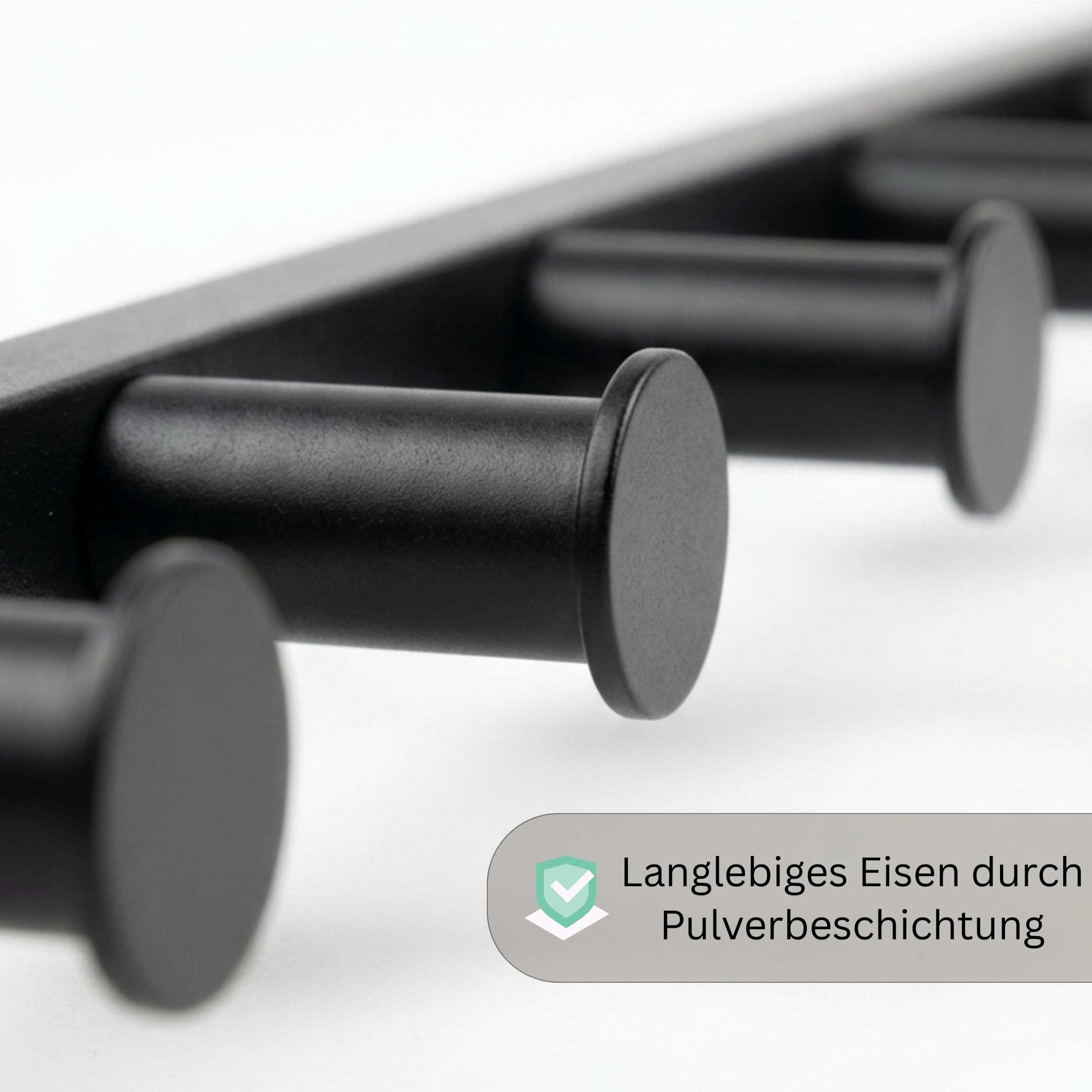Wandgarderobe mit Ablage 60 cm – 7 Haken Schwarz – Flurgarderobe Metall & Eichendekor – Garderobenleiste Wand – Hakenleiste Schlüsselbrett flur möbel