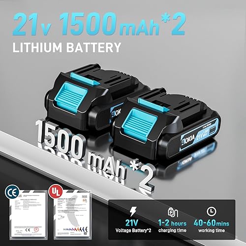 Miniatura 3 de AOKIA Mini motosierra eléctrica inalámbrica, pequeña de mano de 20 V, 2 baterías con cargador de 6 pulgadas, funciona con sierra accionada para el