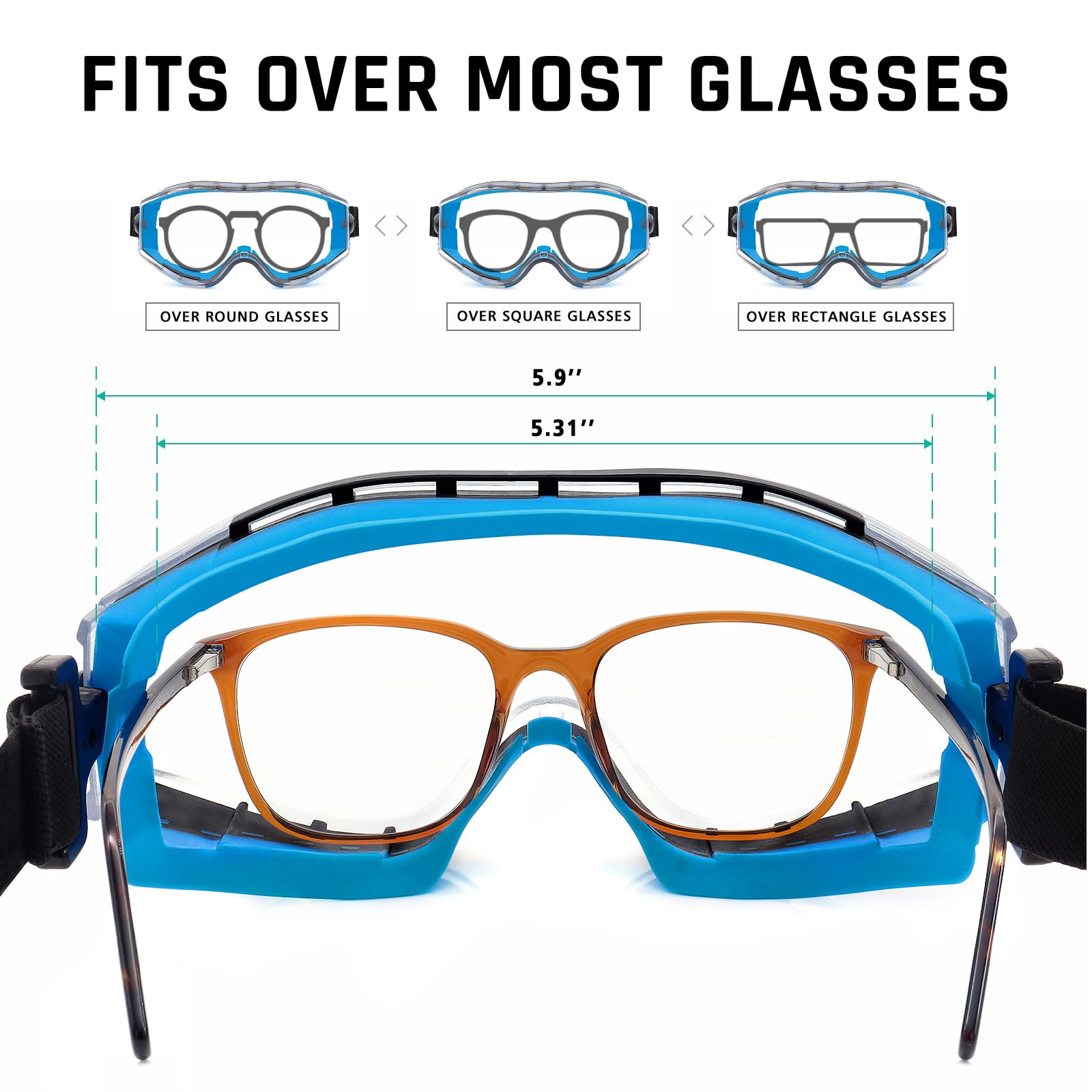 UKNOW Safety Goggles Over Glasses - Anti-Fog Clear Lens - ANSI Z87.1 Certified Eye Protection for Lab Work, Industrial Use — Amazon image 3