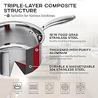 Vista 4 de Cacerola de acero inoxidable de 2.5 cuartos de galón con cesta de vapor, 18/10 de triple capa de cuerpo completo, olla multiusos con tapa de vidrio