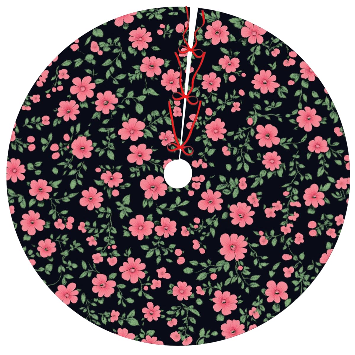 Christmas Tree Skirt Pink Small Floral Quilted Tree Skirt for Holiday Christmas Decorations 48inch