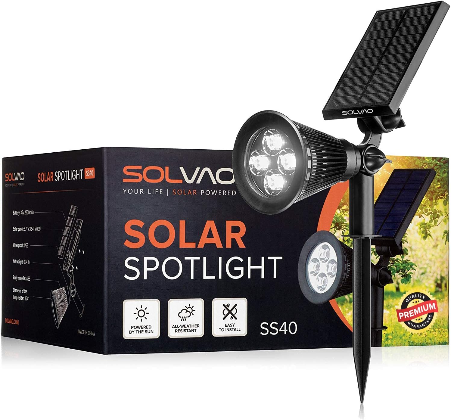 Solar Spot Light | Ultra Bright, Waterproof, Adjustable 270°, No Wiring, Portable | Auto On/Off Function | Rechargeable LED for Outdoor, Landscape, Wall, Fence, Yard, Driveway, Outside