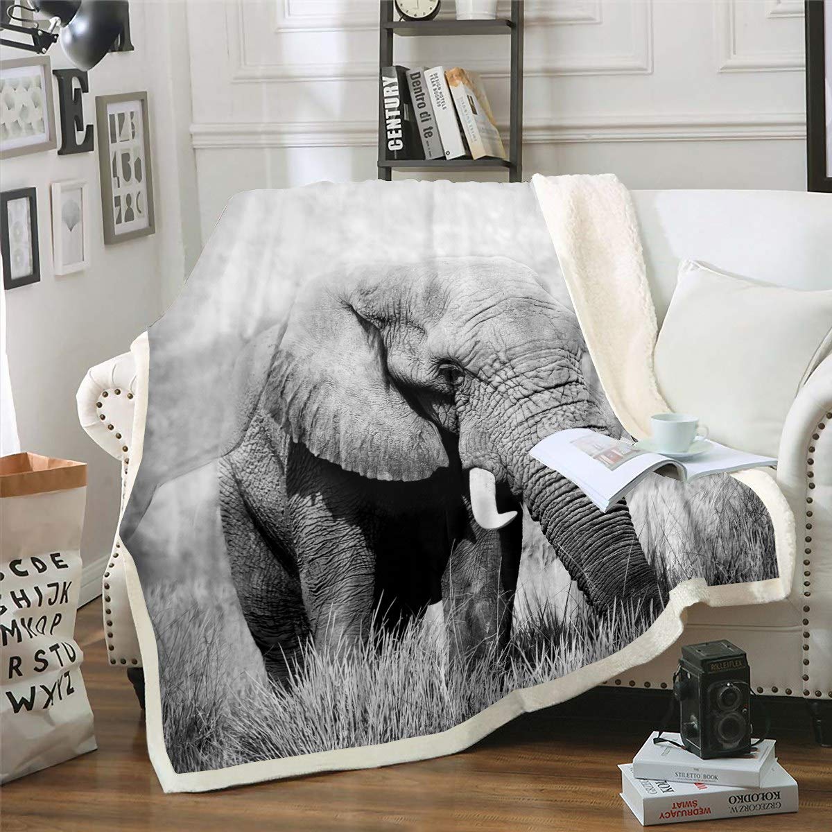 Loussiesd Boys Multicolored 16000 Elephant Sherpa Blanket Animal Theme Fleece Throw Blanket For Kids Adults 3D Elephant Print Plush Blanket Luxury Soft Microfiber Fuzzy Blanket For Sofa Bed Couch Baby 30X40 Inch