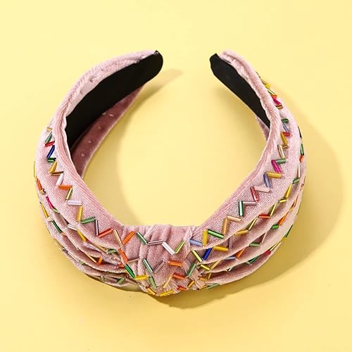 Miniatura 7 de Diademas anudadas con diseño de arco iris, diadema anudada de cumpleaños, bandas de terciopelo ancho turbante para mujeres y niñas, fiesta de