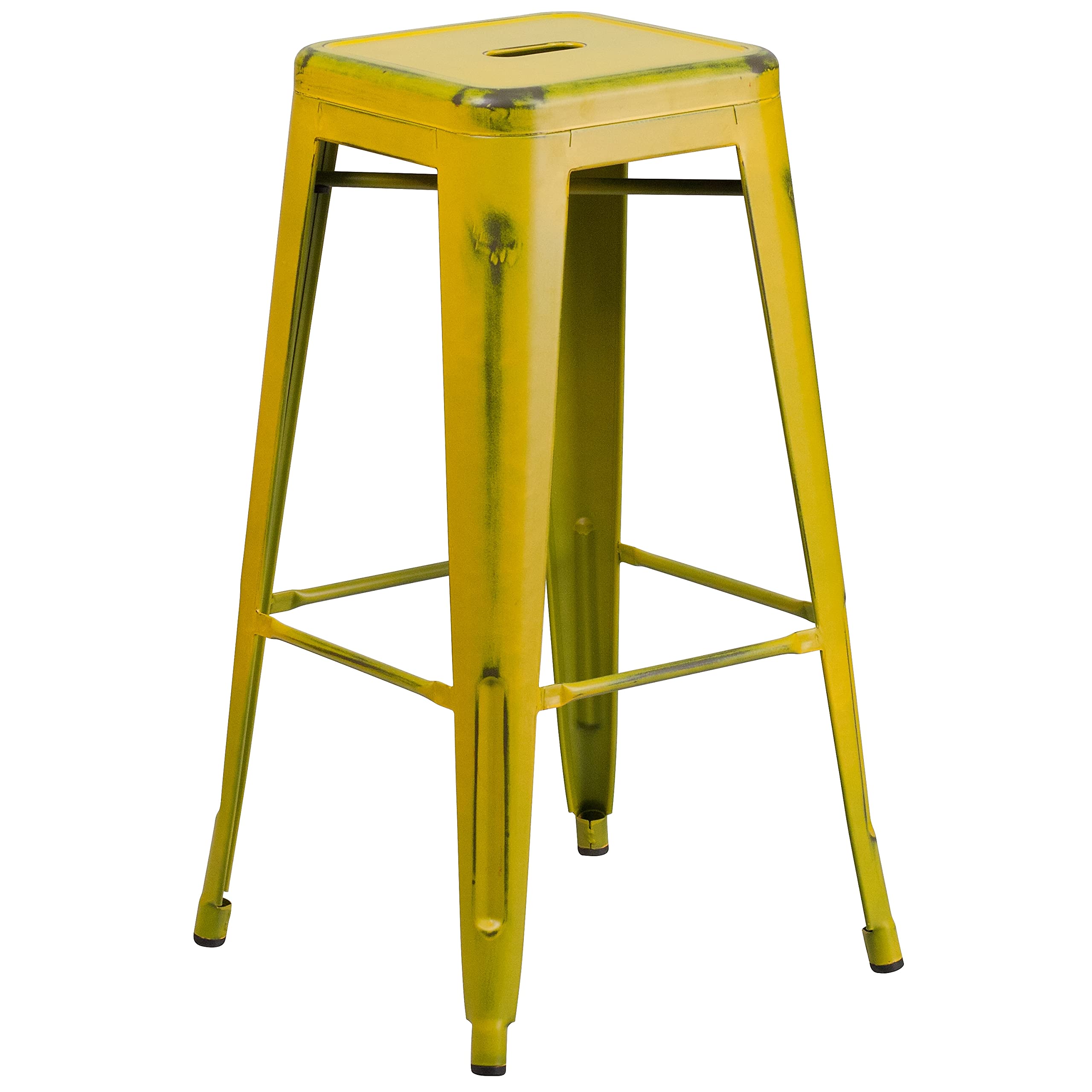 Flash Furniture - Sgabello da Bar in Metallo Anticato per Interni, 76 cm, Colore Nero 4 pz 4 pz Giallo