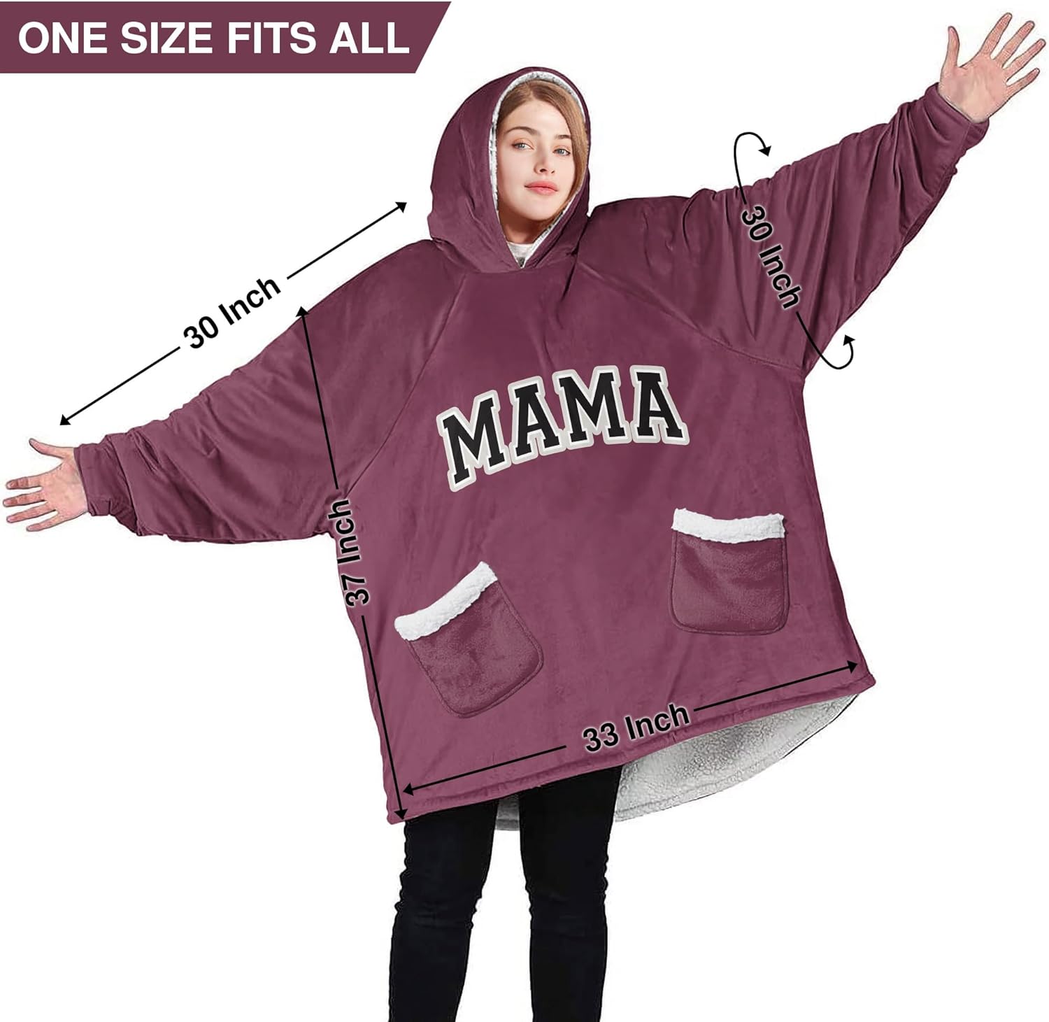 Mama Sherpa Fleece Blanket Hoodie - Christmas Birthday Gifts for Mom from Daughter Son, Mothers Day Gifts