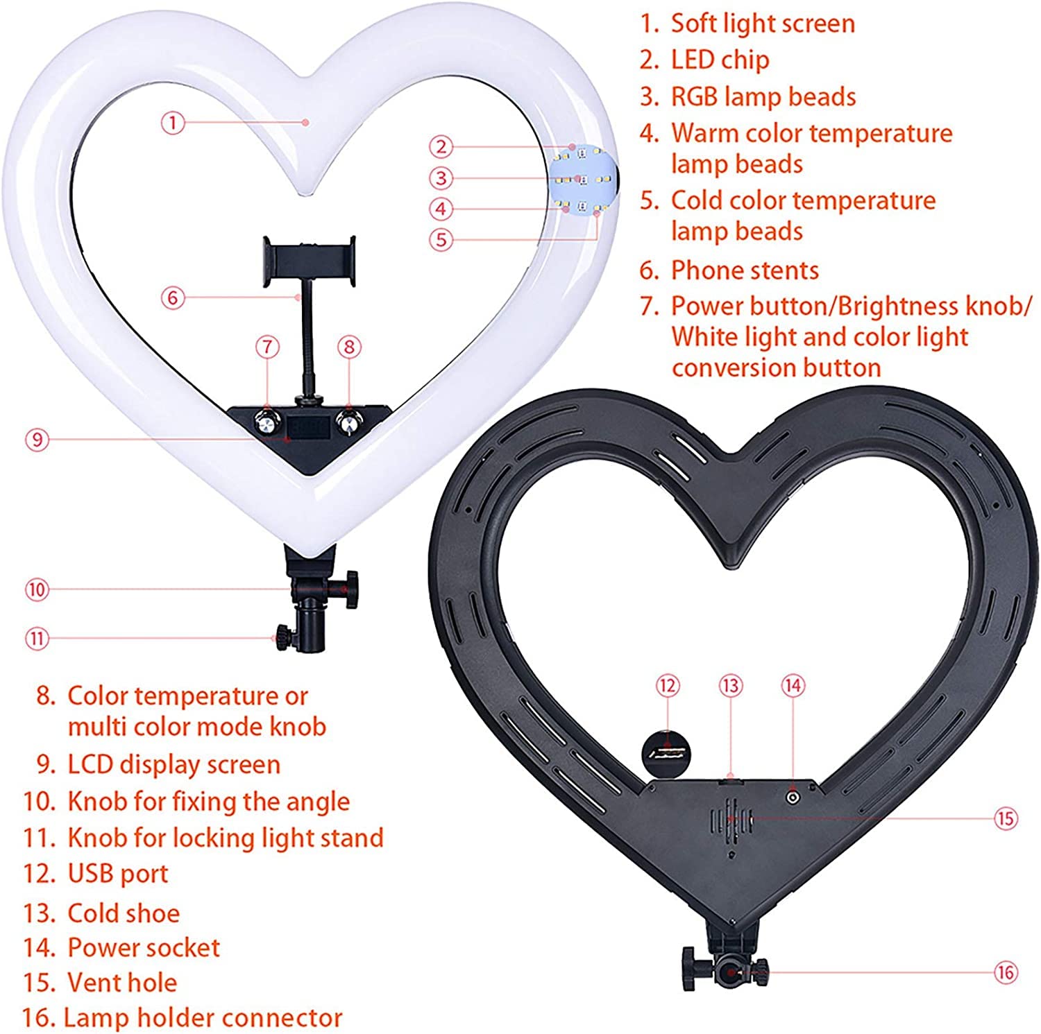 Amazon | スタンド付きハート型リングライト 19インチ 7色調光