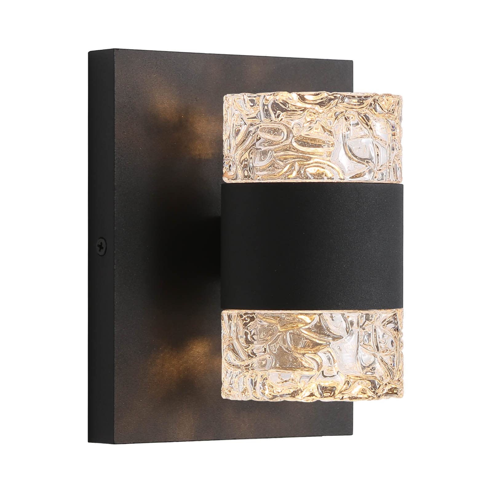 CHENS01 Modern LED Wall Lights, Metal + Glass, Black Wall Sconce Cylinder Light, Dual Up Down Light, 120V 10W Warm Light, Dimmable, Waterproof, Both Indoor Outdoor Compatible, ETL