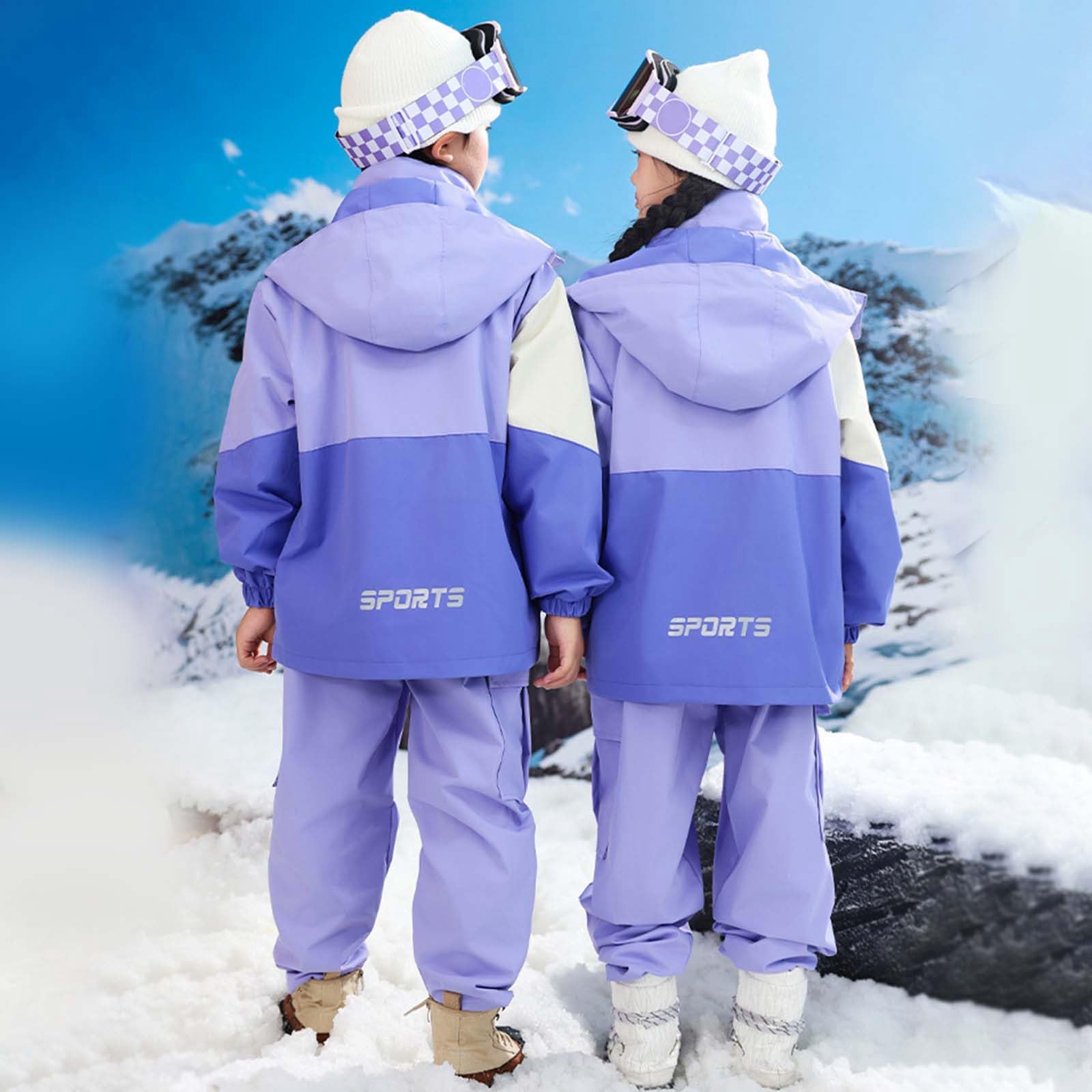 Tuta Da Sci Bambino 2 Pezzi Set Imbottiti Tuta Sci Impermeabili Completo Con Cappuccio Tute Con Tasche Piumino E Pantaloni Per All'Aperto Caldo Abbigliamento Neve