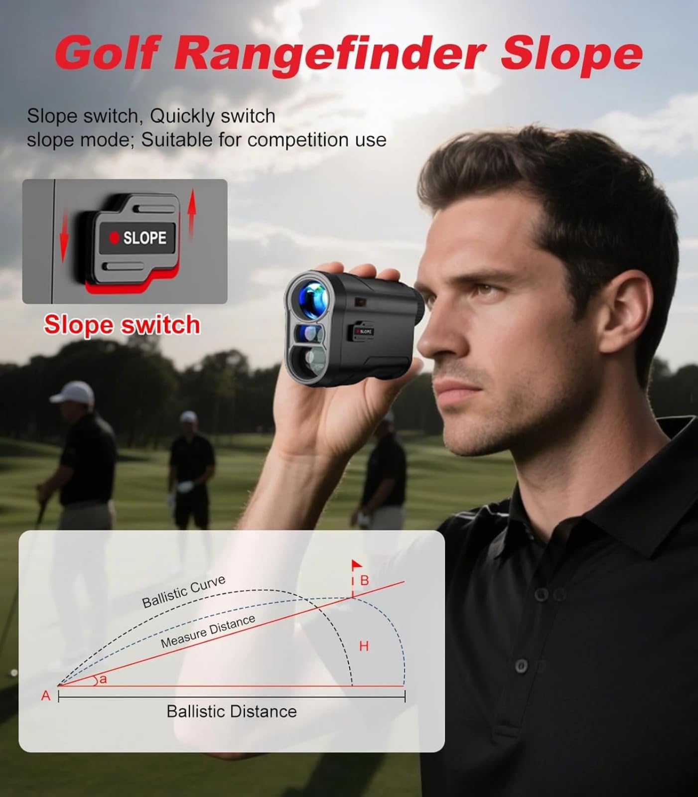 Telemetro da golf con interruttore di pendenza e blocco bandiera, ingrandimento 6x, portata 910 metri, alta precisione, risposta rapida 0,5 s, per torneo di golf e pratica
