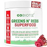 GOBIOTIX Greens Powder - Superfood with Greens and Reds - Probiotic Supplement - Digestive Enzymes and Beet Root Powder - Organic Whole Foods Dietary Supplement (Pom Raspberry, 1 Pack)