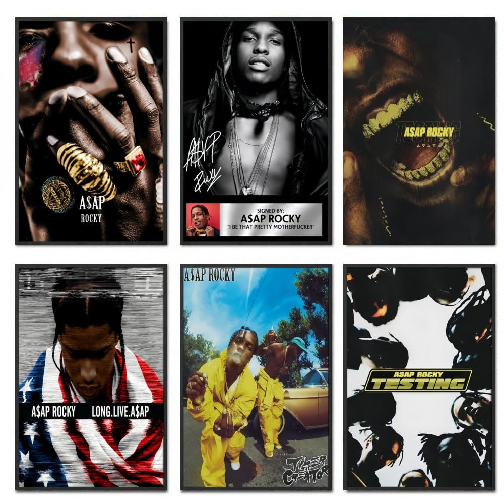 DEJIN Asap Rocky Poster (Set of 6) Album Cover Canvas Music Posters for Bedroom, Living Room, Hall, Kitchen, Office Wall Art Decor 08x12inch(20x30cm) Unframe-style-2